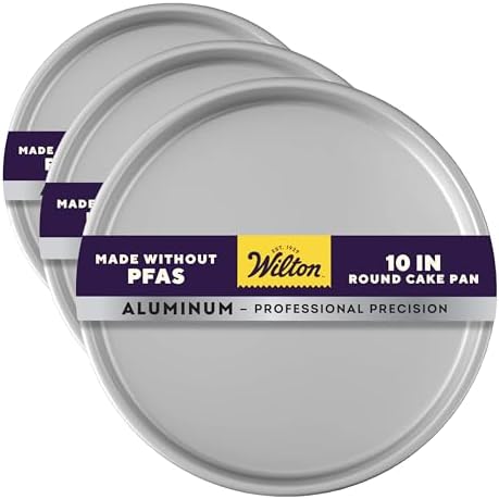 Wilton Aluminum Bakeware Round Tiered Cake Pan - Made from Natural Anodized Aluminum - Durable Cake Pan with Even Heat Distribution - Reduces Over-Baking - 10 x 2 Inch(Pack of 3)