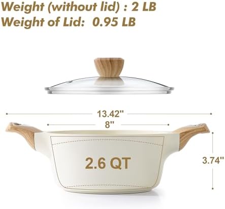 SENSARTE Ceramic Nonstick Stock Pot with Lid, 2.6/4.5/6.6/8.5/11 QT Soup Pot Casserole Pot, Non-toxic Healthy Pasta Pot, Large Cooking Pot Stew Pot, Induction Compatible, PFOA PFAS PTFE Free, White