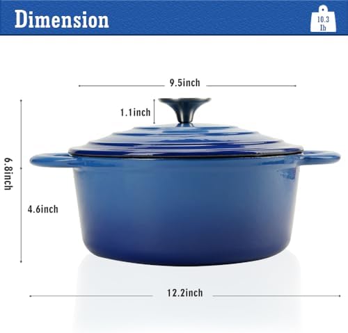 4.5 QT Enameled Cast Iron Dutch Oven with Self-Basting Lid, Heavy Duty Soup Pot for Tender Stews, Slow Cooking, Roasts & Bread Baking, Moisture-Locking, Smooth Easy-Clean Enamel Interior, Oven Safe 500°F