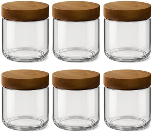 10oz 6 Pack Glass Mason Jars Overnight Oats Containers with Acacia Wood Lid