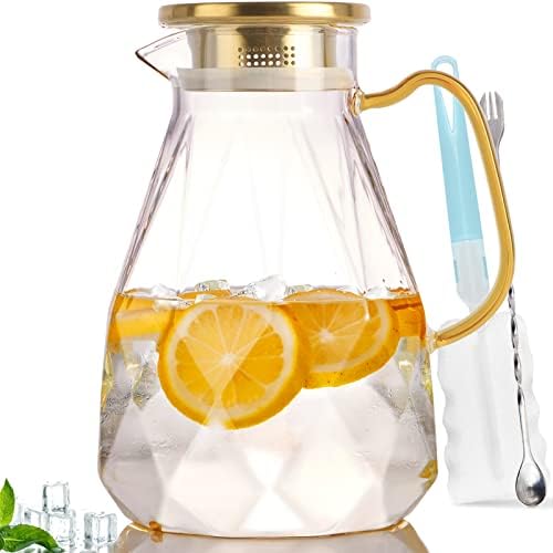 Glass Pitcher, 2.2 Liter Water Pitcher With Lid