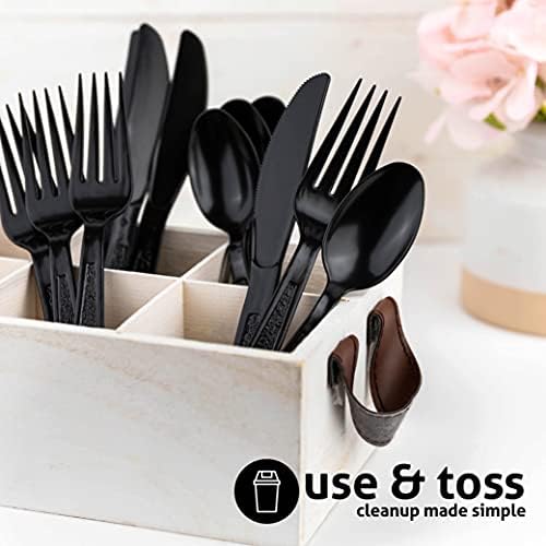 Heavy Weight Plastic Silverware Set - 200 Forks, 100 Knives, 100 Spoons - Disposable Cutlery Combo (Black)