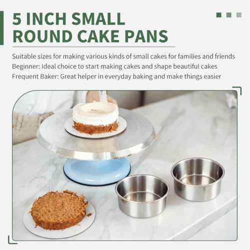 TeamFar 5 Inch Cake Pan Set of 2, Stainless Steel Layer Cake Baking Pan