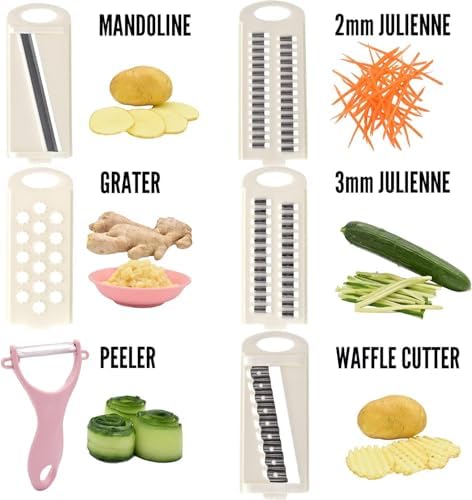 NACOLUS Mandoline Slicer for Kitchen Slicer Vegetable Cutter 5 In 1 Veggie Slicer Potato Slicer waffle fry cutter Hot Swap Mandolin with Peeler for Vegetables Carrot Shredder Cucumber Slicer - Pink