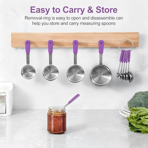 Bopei 10-Pcs Stainless Steel Measuring Cups & Spoons Set, Purple Handles