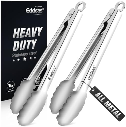 2PCS 9Inch Tongs for Cooking Heavy Duty All Metal Kitchen Tongs