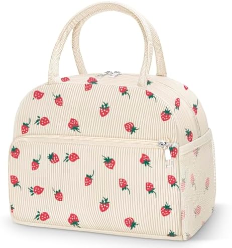 Coobiiya Corduroy Lunch Bag Lunch Box for Women Men, Cute LunchBag Lunch Tote Bags Insulated Reusable LunchBox Large Capacity Cooler Bag for Work Travel Picnic