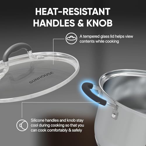 Sunhouse: 2-Tier Stainless Steel Steamer Pots - 3.1 Quart - Tempered Glass Lid, 3-Ply Bottom, Vegetable-Dumpling-Food Cookware, Dishwasher & Oven Safe
