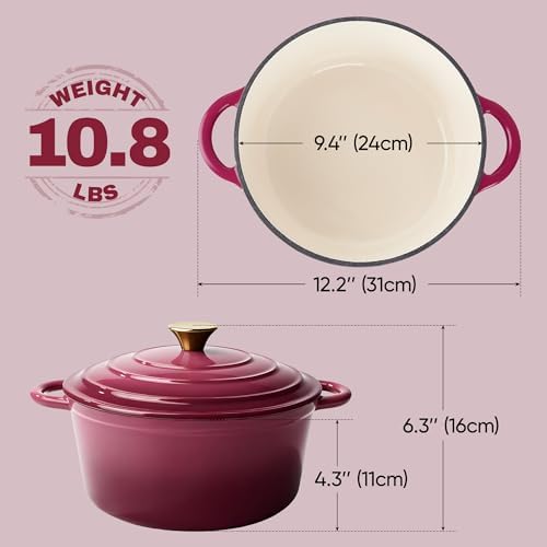 Vintage Style 4.5 Quart Dutch Oven Pot with Lid, Non Stick Enameled Cast Iron Dutch Oven for Bread Baking, Heavy-Duty, Oven Safe Ceramic Cookware Up to 500°F for Baking, Braising, Stews, Roasting, Rose