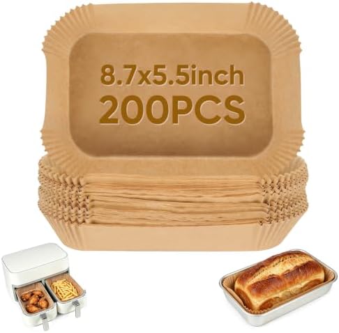 200 PCS Loaf Pan Liners for Baking Bread 9x5 Inch, Non-Stick Loaf Pan Parchment Liners, Oil Proof Air Fryer Liners Disposable, Unbleached Parchment Paper for Air Fryer Basket, Daily Baking Use, Oven