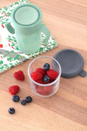 BEABA 8 oz Glass Baby Food Jars with Soft Silicone Air Tight Lids, Glass Storage Containers with Lids, Microwave and Freezer Safe Containers, Mineral