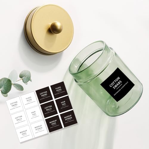 Amolliar Green Glass Apothecary Jar, Qtip Holder Bathroom Decor Gold 4 Pack