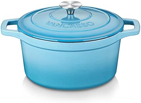 vancasso 7.5 Qt Round Enameled Cast Iron Dutch Oven with Lid, Blue