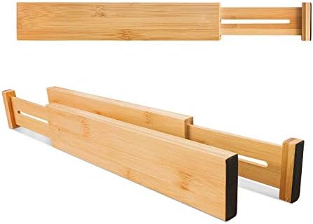 VaeFae 12-Pack Adjustable Bamboo Drawer Dividers, Expandable Drawer Organizer for Kitchen Utensils, Clothes, Bathroom, Office – Fits Drawer Interiors 16.6" to 21.8"
