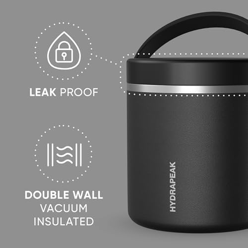 Hydrapeak 25oz Stainless Steel Vacuum Insulated Food Jar for Hot Food and Cold Food, Wide Mouth Leak-Proof Soup Jar for Adults, 10 Hours Hot and 16 Hours Cold (Black) (Pack of 3)