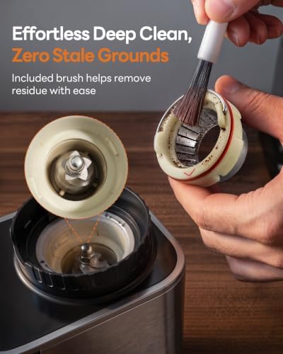 Aromaster Burr Coffee Grinder with 45 Grind Settings,Adjustable 5–40s Timer,Stainless Steel Conical Coffee Bean Grinder for Espresso,Pour Over & French Press, Anti-Static,Easy Clean Brush for Home Use