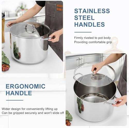 TeamFar Stainless Steel Stock Pot, 24QT Tri-ply Bottom Large Stockpot