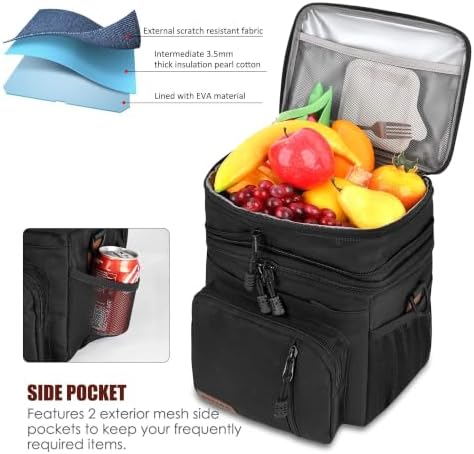 MIYCOO Lunch Bag for Men & Women, Expandable Double Deck Lunch Box, 15L