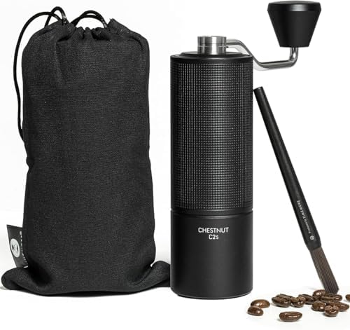 TIMEMORE Chestnut C2S Manual Coffee Grinder - Full Metal Body, 25g Capacity, CNC Stainless Steel Conical Burr, Adjustable Grind Setting, Double Bearing, Portable Hand Grinder, Black