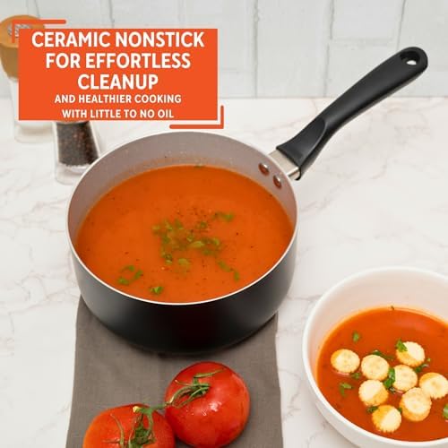 IMUSA 2 Qt Premier Cera Aluminum Gray Speckled Ceramic Saucepan, Black, 2 Quarts (Pack of 2)