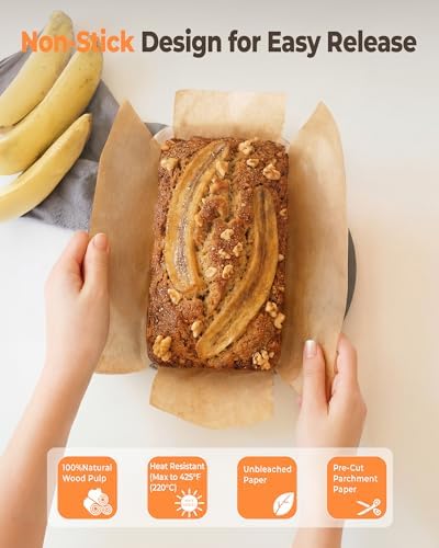 Bake Choice 100 Pcs Loaf Pan Liners for Baking Bread 9x5 Inch, Bread Pan Liners with Cardboard Formers, Non-Stick Pre Cut Unbleached Parchment Paper for Loaf Pan
