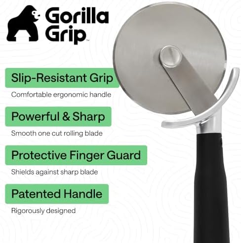 GORILLA GRIP Patented Stainless Steel Large Pizza Cutter Wheel, Black