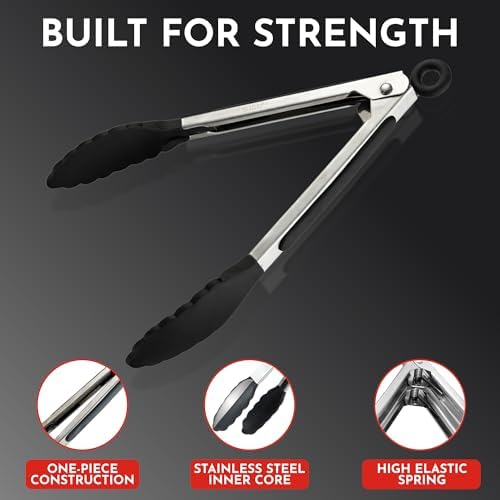 Kitchen Tongs - 12, 9 & 7 Inch Locking Silicone Tongs for Cooking, Set of 3