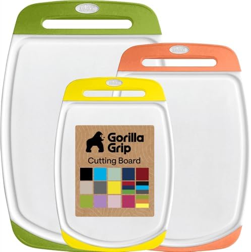 GORILLA GRIP BPA-Free Reversible Cutting Board, Set of 3, Lime Orange Lemon