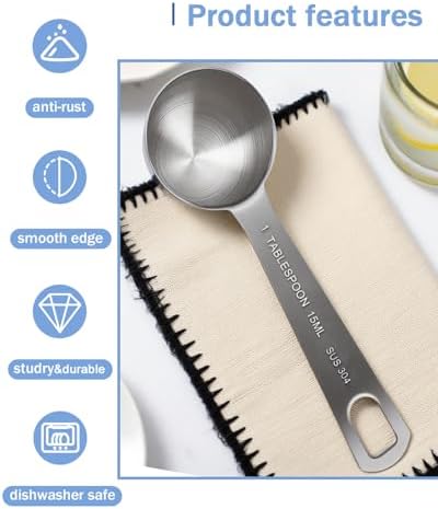 Teaspoon Measuring Spoons, 15mL (15 cc | 1/2 oz) Stainless Steel Teaspoon Scoop, Long Handle Metal Measuring Spoons for Cooking,Baking (0.5 OZ)