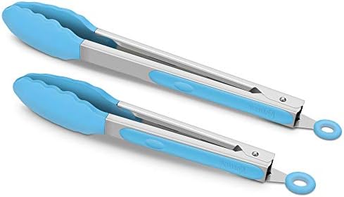2 Pack Silicone Kitchen Tongs, 9 & 12 Inch, Stainless Steel, Blue