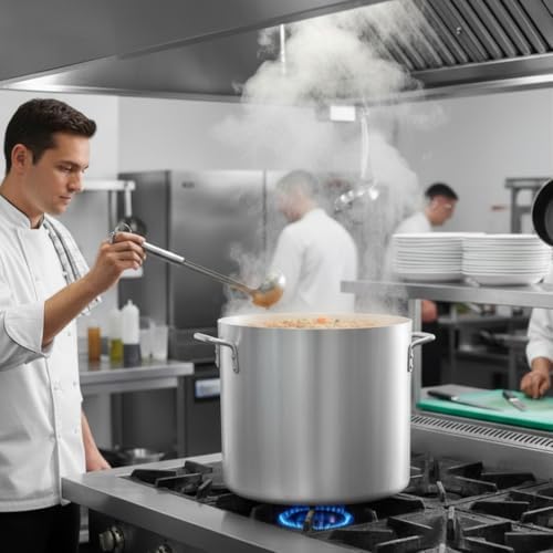TrueCraftware- 32 qt. Aluminum Stock Pot with Riveted Handles 4mm Thickness- Multipurpose Pot Cookware Large Stockpot Stew For Cooking Simmering Soup Seafood Stock Home Kitchen Restaurant