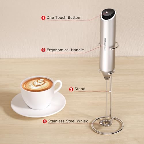 Bonsenkitchen Milk Frother with Stand for Coffee, Battery Operated Frother
