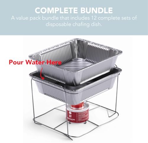 Alpha Living 12-Pack Disposable Chafing Dish Buffet Set with Fuel Cans