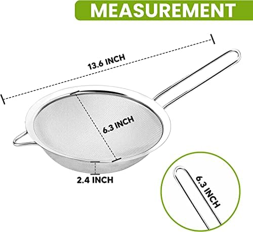 6.3" Fine Mesh Strainer with Stainless steel handle - Sieve Fine Mesh Stainless Steel - Ideal to Sift Flour, Icing Sugar, Fruits and Vegetables.