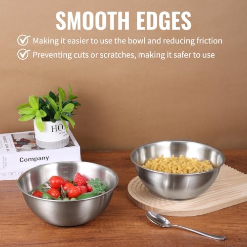 12 Pcs Stainless Steel Mixing Bowls with Graduations, Reusable Metal Mixing Bowls, Stackable Baking Food Storage Containers for Salads, Snacks, Noodles & Meal Prep