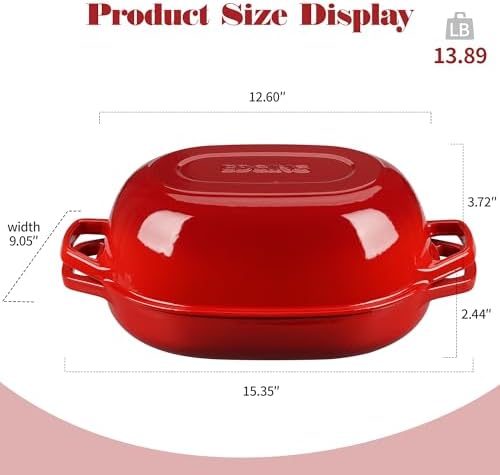 EDGING CASTING Enameled Cast Iron Oval Dutch Oven Pot with Lid, Dutch Oven for Sourdough Bread Baking, Bread Oven, Bread Dutch Oven, Oval Bread Pan, 7qt, Red