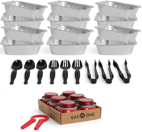 Alpha Living 6 Pack Refill Kit - Disposable Chafing Dish Buffet Set, Welded Body Food Warmers for Parties, Fuel Cans, Half Size Pans, Warming Trays