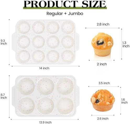 Vinino 12 Cup and 6 Cup Silicone Muffin Pans with Reinforced Frame, Cream