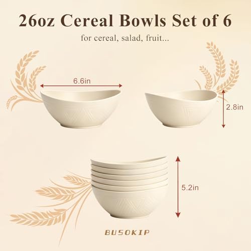 Salad Bowls 26oz, Oval Wheat Straw Bowls Sets of 6 - Beige