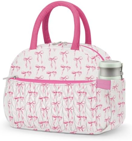 Coobiiya Cotton Quilted Lunch Bag,Cute Insulated Puffer Lunch Box for Women