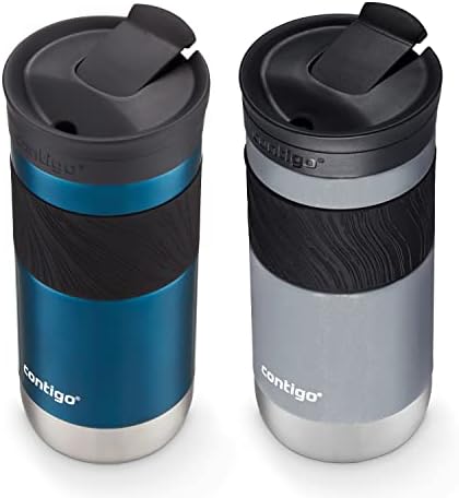 Contigo Byron 2.0 Snapseal Insulated Stainless Steel Travel Mug with Grip, 16oz, Blueberry Satin & Gold Morel (Pack of 8)