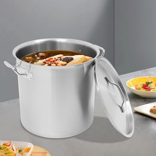 33L/34.9Qt Commercial Large Stock Pot with Lid,Nickel Free Stainless Steel Cookware Healthy Polished Stockpots, Induction Soup Pot for Cooking Home Use