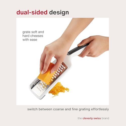 Zyliss SmoothGlide Dual Grater – Handheld with Stainless Steel Blades & Ergonomic Handle – Dual-Sided Medium & Coarse Grater for Cheese, Vegetables, Chocolate & More with Protective Cover