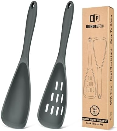 BUNDLEPRO Silicone Cooking Spoons for Nonstick Cookware, One-Piece, 2 Pack