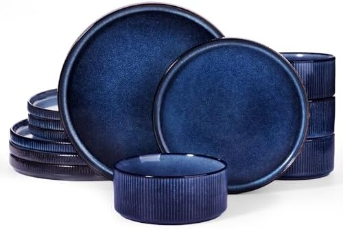 Famiware Star Stoneware Dinnerware Set, Reactive Glaze Plates & Bowls for 4