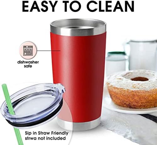 HASLE OUTFITTERS 20oz Tumblers Stainless Steel Mugs with Lid Double Wall Vacuum Insulated Coffee Cups for Cold & Hot Drinks (20oz-Red, 8 Pack)