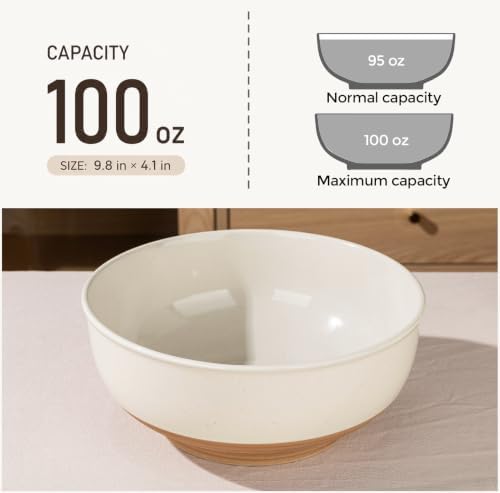 AmorArc 9.8’’ Ceramic Serving Bowls, 3.1 Qt Extra Large Salad Bowls Set of 2, Stoneware Oversized Bowls with Rustic Terracotta Underside for Salad, Soup and Dinner. Large Bowls for Entertaining &Gift