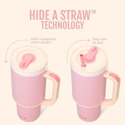 Ello Oasis 40oz Insulated Stainless Steel Tumbler with Straw, Strawberries