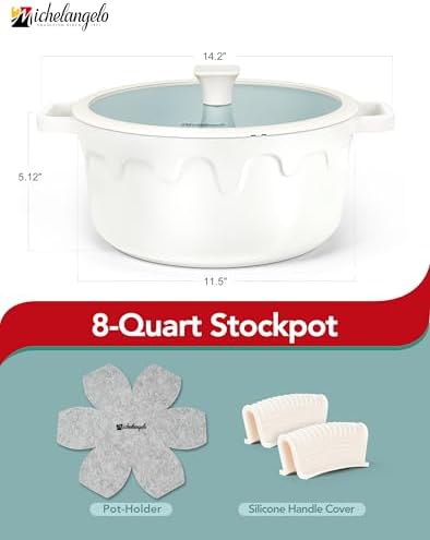MICHELANGELO 8 Quart Stock Pot with Lid, Titanium Ceramic Nonstick Soup Pot