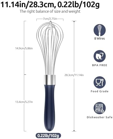 U-Taste Wire Whisk for Cooking, 18/10 Stainless Steel Wisk, M/Midnight Blue